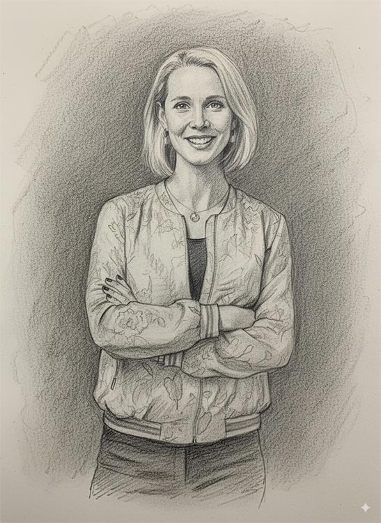 Ein Foto von Dr.Lara das Sie in einer Skizze darstellt